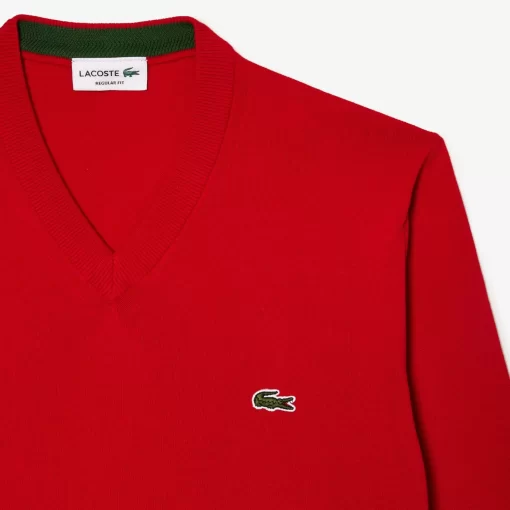 Lacoste Pullover>Herren Baumwollpullover Mit V-Ausschnitt Rot 240