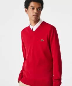 Lacoste Pullover>Herren Baumwollpullover Mit V-Ausschnitt Rot 240