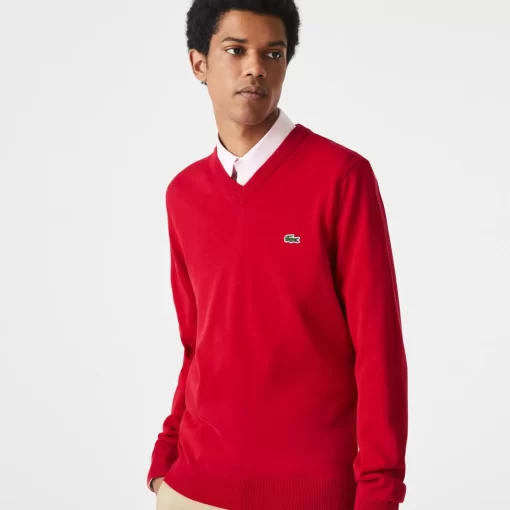 Lacoste Pullover>Herren Baumwollpullover Mit V-Ausschnitt Rot 240