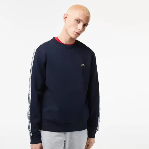 Lacoste Sweatshirts>Herren Jogger-Sweatshirt Aus Flanell Mit Logostreifen Navy Blau 166