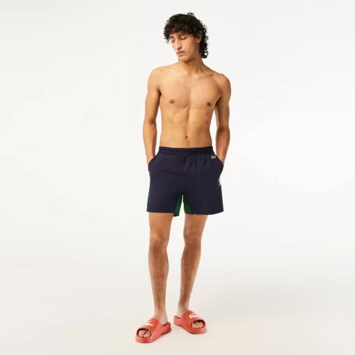 Lacoste Badebekleidung>Herren Badehose Aus Recyceltem Polyamid Mit Colourblock Navy Blau / Grun / Weis Yun