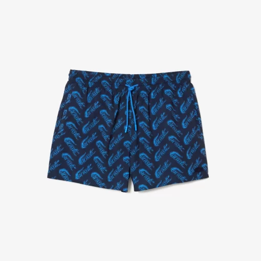 Lacoste Badebekleidung>Herren Badehose Aus Recyceltem Polyester Mit Aufdruck Navy Blau / Blau F65