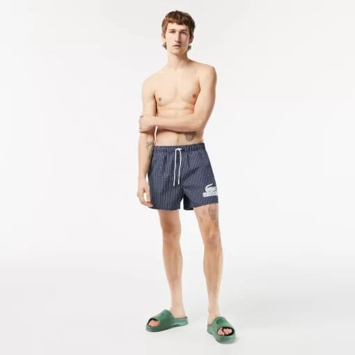 Lacoste Badebekleidung>Herren Badehose Aus Recyceltem Polyester Mit Karomuster Navy Blau / Weis Xch