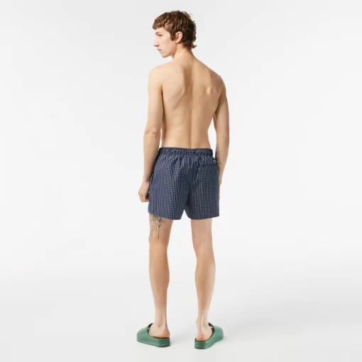 Lacoste Badebekleidung>Herren Badehose Aus Recyceltem Polyester Mit Karomuster Navy Blau / Weis Xch