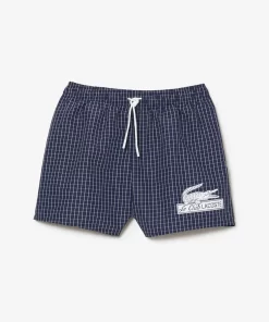 Lacoste Badebekleidung>Herren Badehose Aus Recyceltem Polyester Mit Karomuster Navy Blau / Weis Xch