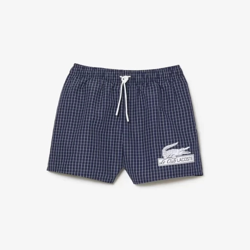 Lacoste Badebekleidung>Herren Badehose Aus Recyceltem Polyester Mit Karomuster Navy Blau / Weis Xch