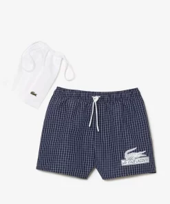 Lacoste Badebekleidung>Herren Badehose Aus Recyceltem Polyester Mit Karomuster Navy Blau / Weis Xch