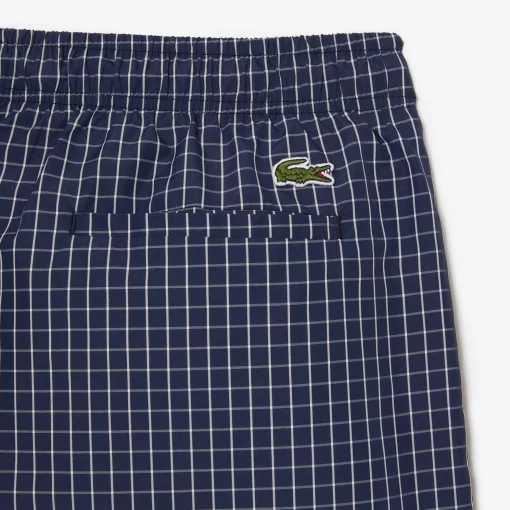 Lacoste Badebekleidung>Herren Badehose Aus Recyceltem Polyester Mit Karomuster Navy Blau / Weis Xch