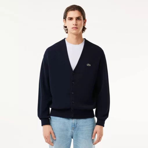 Lacoste Pullover>Herren Cardigan Aus Bio-Baumwolle Mit V-Ausschnitt Navy Blau 423