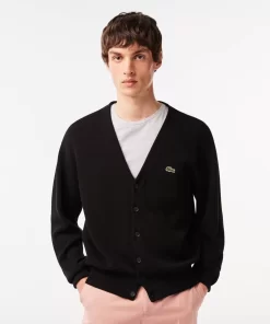 Lacoste Pullover>Herren Cardigan Aus Bio-Baumwolle Mit V-Ausschnitt Schwarz 031