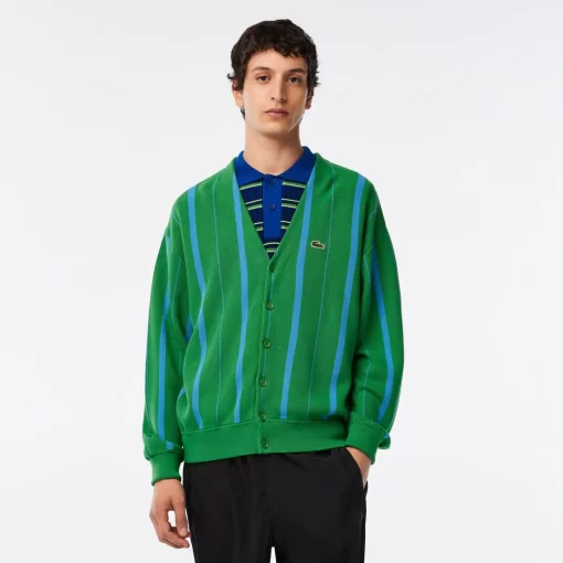 Lacoste Pullover>Herren Cardigan Aus Bio-Baumwolle Mit V-Ausschnitt Grun / Blau 8Rp