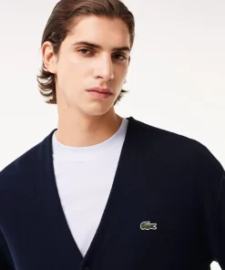 Lacoste Pullover>Herren Cardigan Aus Bio-Baumwolle Mit V-Ausschnitt Navy Blau 423