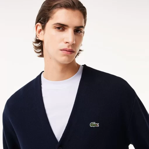 Lacoste Pullover>Herren Cardigan Aus Bio-Baumwolle Mit V-Ausschnitt Navy Blau 423