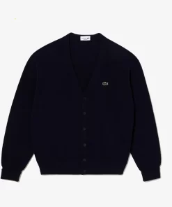 Lacoste Pullover>Herren Cardigan Aus Bio-Baumwolle Mit V-Ausschnitt Navy Blau 423