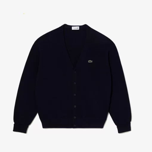 Lacoste Pullover>Herren Cardigan Aus Bio-Baumwolle Mit V-Ausschnitt Navy Blau 423