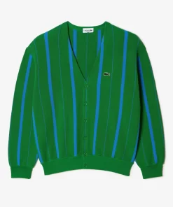 Lacoste Pullover>Herren Cardigan Aus Bio-Baumwolle Mit V-Ausschnitt Grun / Blau 8Rp