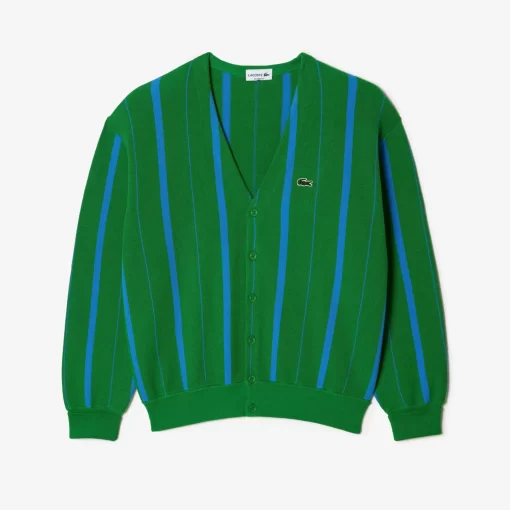 Lacoste Pullover>Herren Cardigan Aus Bio-Baumwolle Mit V-Ausschnitt Grun / Blau 8Rp