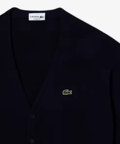 Lacoste Pullover>Herren Cardigan Aus Bio-Baumwolle Mit V-Ausschnitt Navy Blau 423