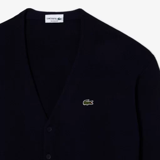 Lacoste Pullover>Herren Cardigan Aus Bio-Baumwolle Mit V-Ausschnitt Navy Blau 423