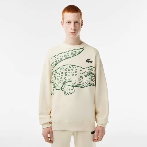 Lacoste Sweatshirts>Herren Jogger-Sweatshirt Mit Rundhals Und Krokodil-Aufdruck Creme Xfj