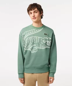 Lacoste Sweatshirts>Herren Jogger-Sweatshirt Mit Rundhals Und Krokodil-Aufdruck Khaki Grun Kx5