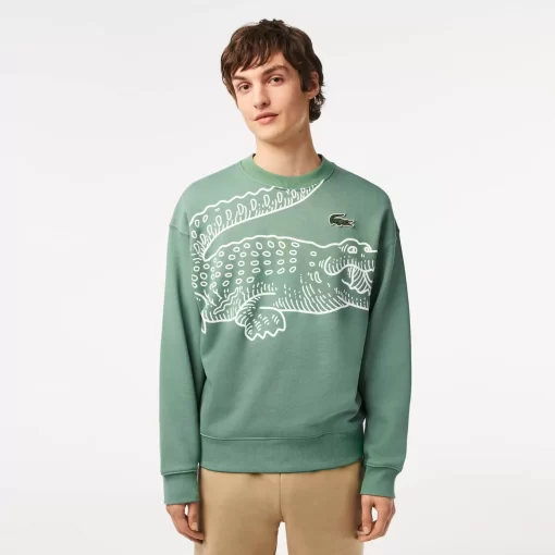 Lacoste Sweatshirts>Herren Jogger-Sweatshirt Mit Rundhals Und Krokodil-Aufdruck Khaki Grun Kx5