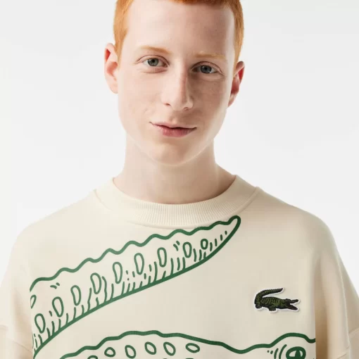 Lacoste Sweatshirts>Herren Jogger-Sweatshirt Mit Rundhals Und Krokodil-Aufdruck Creme Xfj