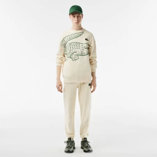 Lacoste Sweatshirts>Herren Jogger-Sweatshirt Mit Rundhals Und Krokodil-Aufdruck Creme Xfj