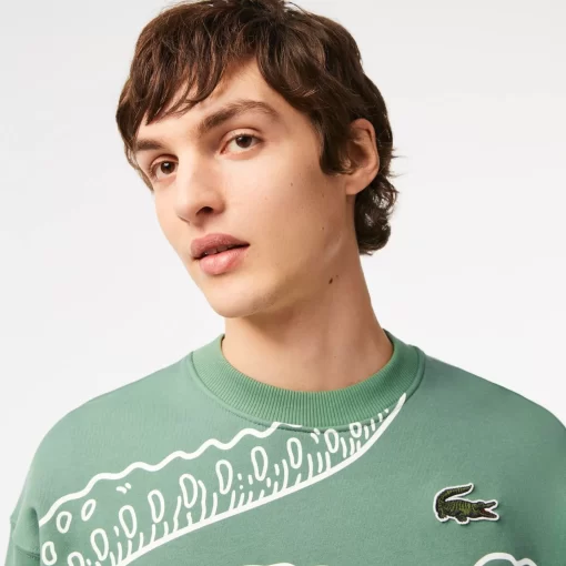 Lacoste Sweatshirts>Herren Jogger-Sweatshirt Mit Rundhals Und Krokodil-Aufdruck Khaki Grun Kx5