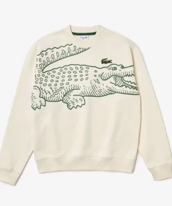 Lacoste Sweatshirts>Herren Jogger-Sweatshirt Mit Rundhals Und Krokodil-Aufdruck Creme Xfj