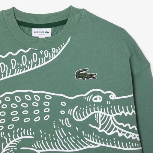 Lacoste Sweatshirts>Herren Jogger-Sweatshirt Mit Rundhals Und Krokodil-Aufdruck Khaki Grun Kx5