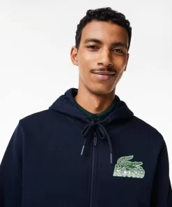 Lacoste Sweatshirts>Herren Kapuzenpulli Aus Ungerautem Fleece Navy Blau 166