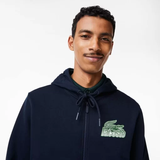 Lacoste Sweatshirts>Herren Kapuzenpulli Aus Ungerautem Fleece Navy Blau 166