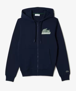 Lacoste Sweatshirts>Herren Kapuzenpulli Aus Ungerautem Fleece Navy Blau 166