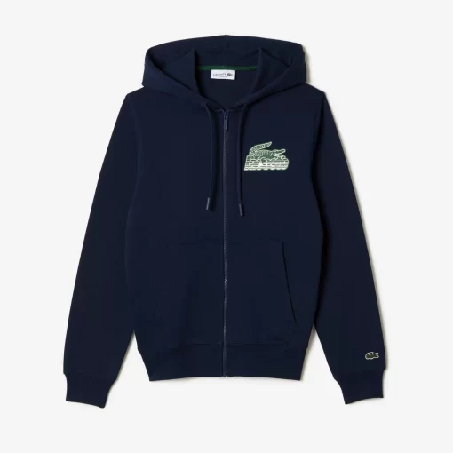 Lacoste Sweatshirts>Herren Kapuzenpulli Aus Ungerautem Fleece Navy Blau 166