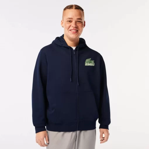 Lacoste Sweatshirts>Herren Kapuzenpulli Aus Ungerautem Fleece Navy Blau 166