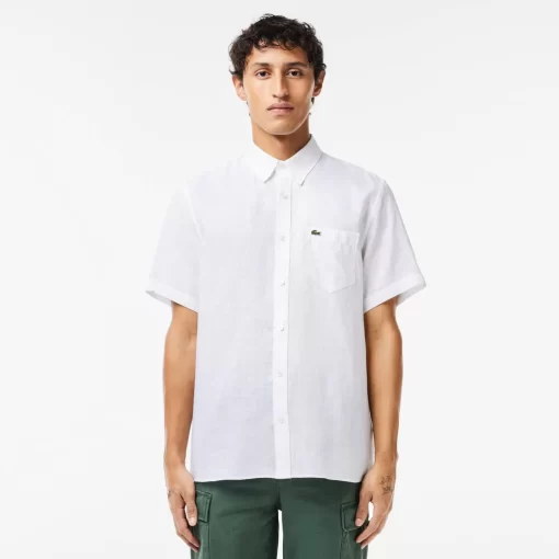 Lacoste Hemden>Herren Leinen-Hemd Weis 001