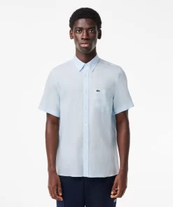 Lacoste Hemden>Herren Leinen-Hemd Hellblau T01