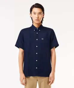 Lacoste Hemden>Herren Leinen-Hemd Navy Blau 166