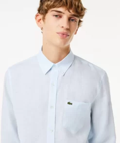 Lacoste Hemden>Herren Leinen-Hemd Hellblau T01