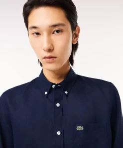 Lacoste Hemden>Herren Leinen-Hemd Navy Blau 166