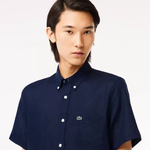 Lacoste Hemden>Herren Leinen-Hemd Navy Blau 166