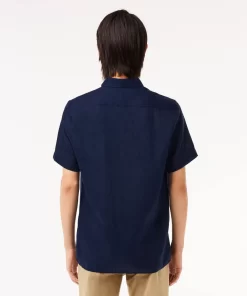 Lacoste Hemden>Herren Leinen-Hemd Navy Blau 166