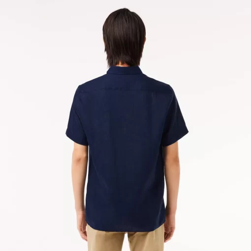 Lacoste Hemden>Herren Leinen-Hemd Navy Blau 166