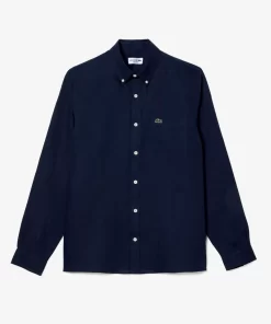 Lacoste Hemden>Herren Leinen-Hemd Navy Blau 166