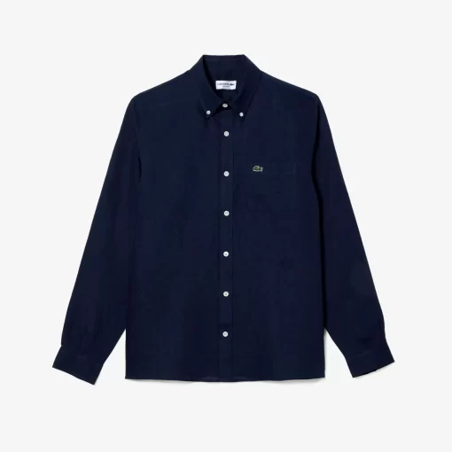 Lacoste Hemden>Herren Leinen-Hemd Navy Blau 166