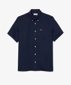 Lacoste Hemden>Herren Leinen-Hemd Navy Blau 166