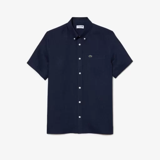 Lacoste Hemden>Herren Leinen-Hemd Navy Blau 166