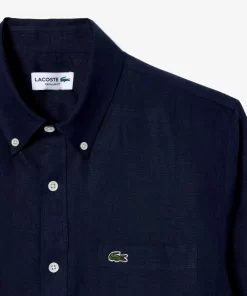 Lacoste Hemden>Herren Leinen-Hemd Navy Blau 166