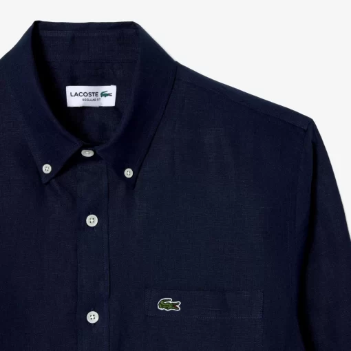 Lacoste Hemden>Herren Leinen-Hemd Navy Blau 166